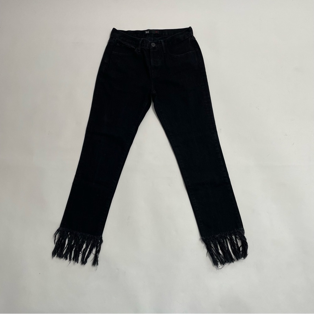 3X1 cropped fringe black jeans